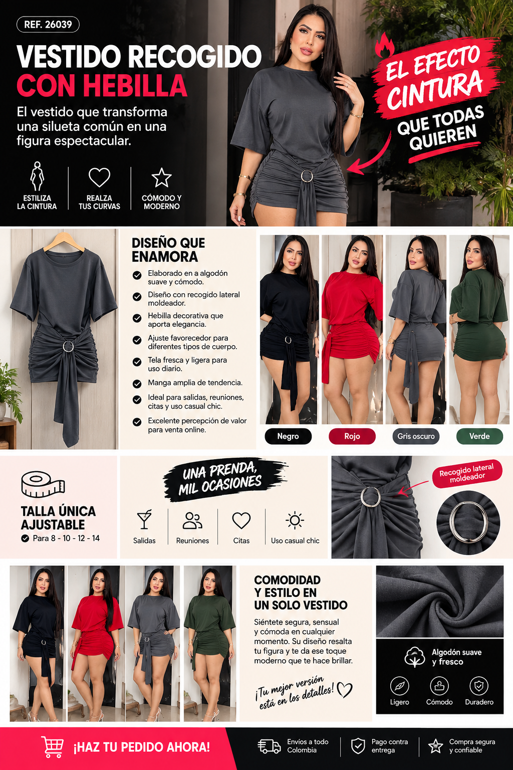 VESTIDO RECOGIDO CON HEBILLA REF. 26039